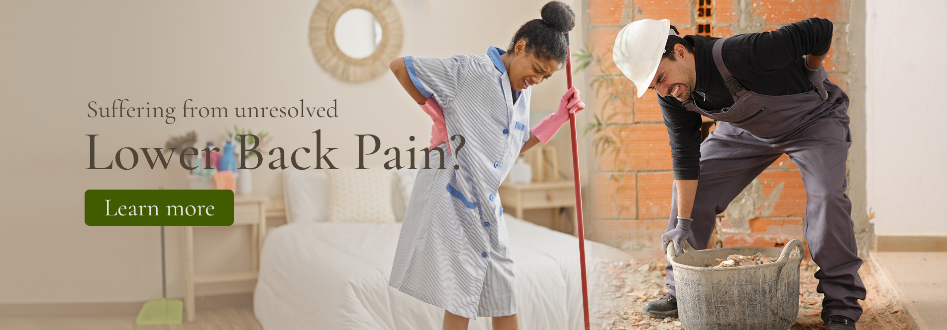 House Cleaner suffering from Back Pain - Construction Guy suffering from Back Pain